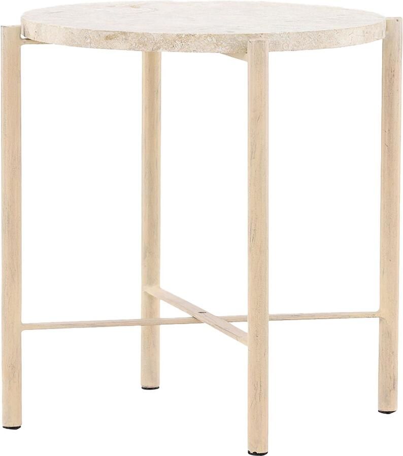 Nest living Thora Bijzettafel Beige Rond Metalen Poten met Stenen Blad Rond Tafeltje Ø 40 cm