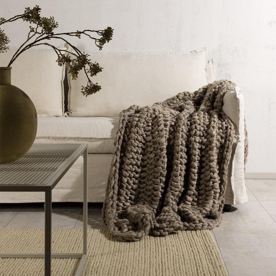 Nest living Verena Gebreide Plaid Bruin Plaid Voor Bank Groot Rechthoekig Bed of Woonkamer Decoratie Woonplaid Deken 170 x 130 cm
