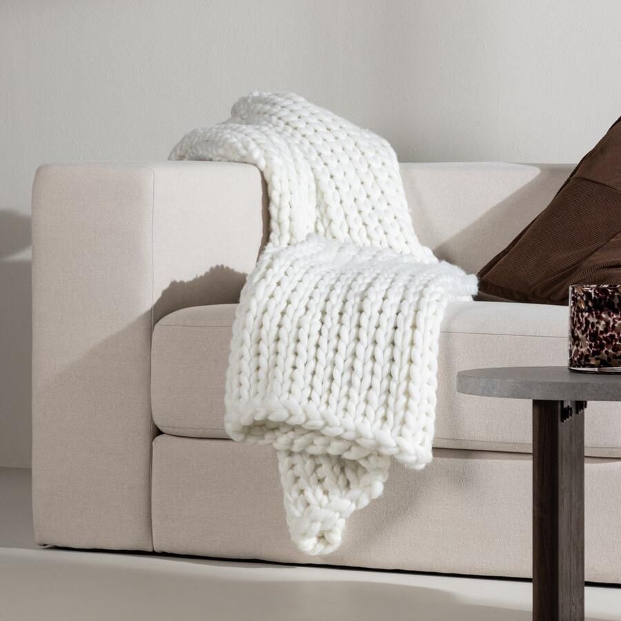 Nest living Verena Gebreide Plaid Wit Plaid Voor Bank Groot Rechthoekig Bed of Woonkamer Decoratie Woonplaid Deken 170 x 130 cm