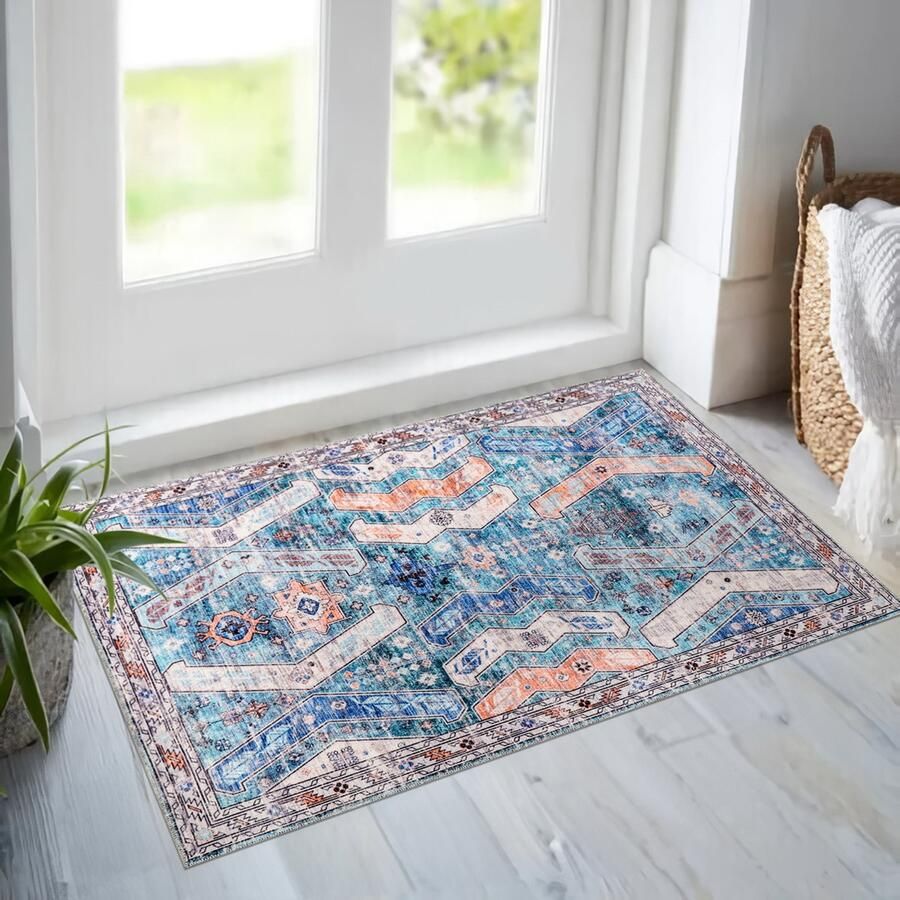 Netline Home Vloerkleed Woonkamer Wasbaar Vloerkleed Antislip gemaakt van geweven katoen Vintage Boho Vloerkleed voor Slaapkamer Keuken Hal en Salon (Groen 160 x 230 cm)