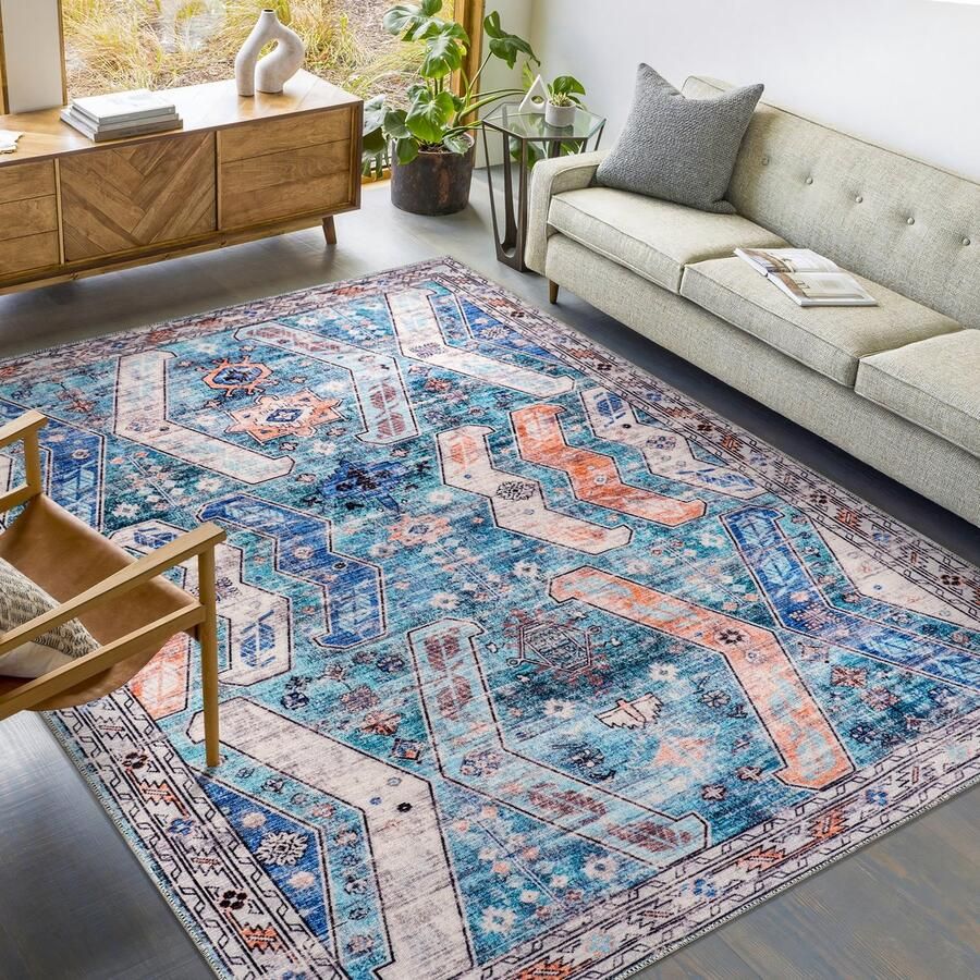 Netline Home Vloerkleed Woonkamer Wasbaar Vloerkleed Antislip gemaakt van geweven katoen Vintage Boho Vloerkleed voor Slaapkamer Keuken Hal en Salon (Groen 120 x 180 cm)
