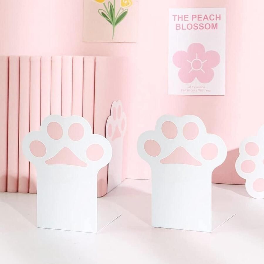 Nevolis Cat Paw Bookends Kids Cute Metal Kitten Thickening Book End Animal Book Organizer for Desk Library School Office Home Decor