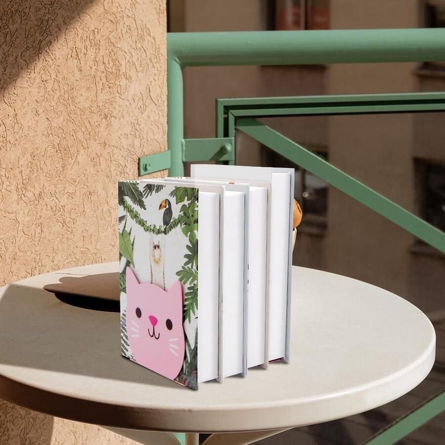 Nevolis Metal Cartoon Children Bookends Pink Lovely Cat Student Book Ends Office Desk School Library Decoration Bookshelf Book Organizer for Christmas Birthday Back to School