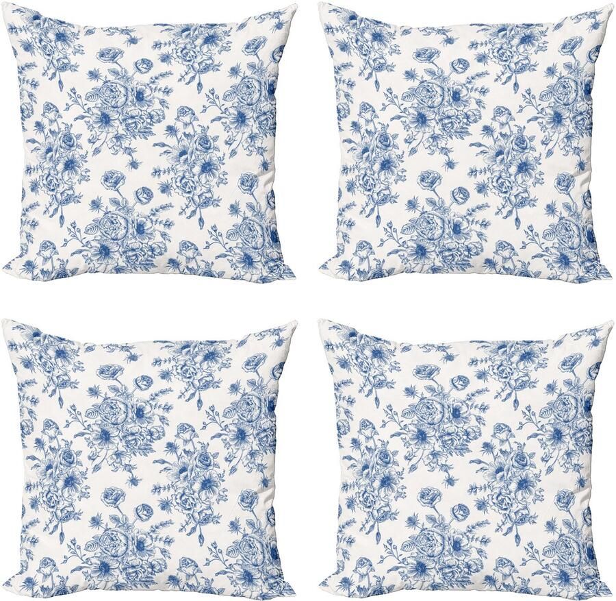 New Bed Anemonenbloem Blauwe Bloem Corsage Decoratieve Sierkussenhoes Set van 4 voor Bank Slaapkamer Woonkamer 46cm x 46cm Gedrukte Kussenhoes