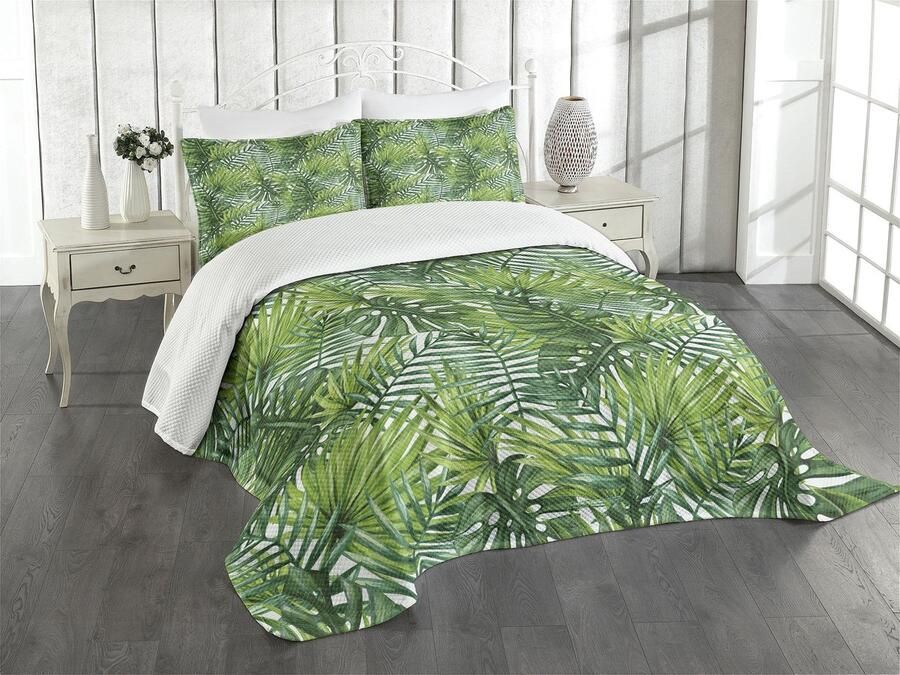 New Bed Blad Boombladeren Aquarel Bedsprei Set met 3-delige decoratieve bedsprei en 2 kussenslopen