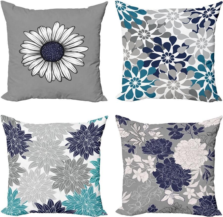 New Bed Bloemrijk Bloemblaadjes in Moderne Kleurenpalet Koele Tinten Kussenhoes met sierkussen 4-pack modern accent dubbelzijdig digitaal bedrukt 50 cm x 50 cm