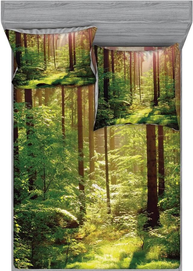 New Bed Bos Zonsondergang Mosbossen Bomen Set van hoeslaken en kussensloop decoratief bedrukt beddengoed van 2 stuks