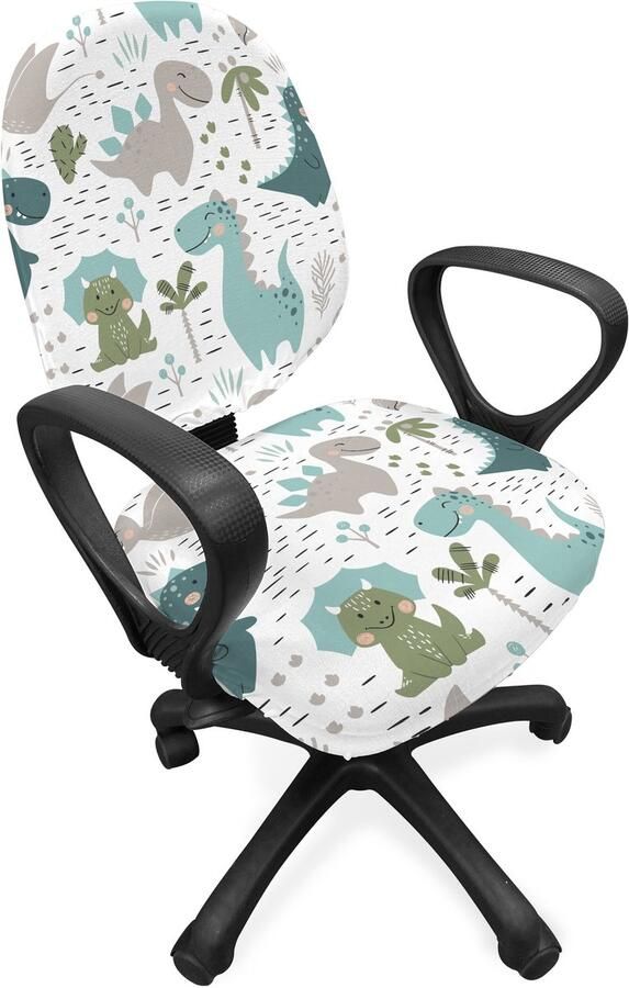 New Bed Cartoon Lachende dinosaurussen Stoelhoes voor Bureaustoel Rekbare en Wasbare Stoffen Hoes Standaardmaat