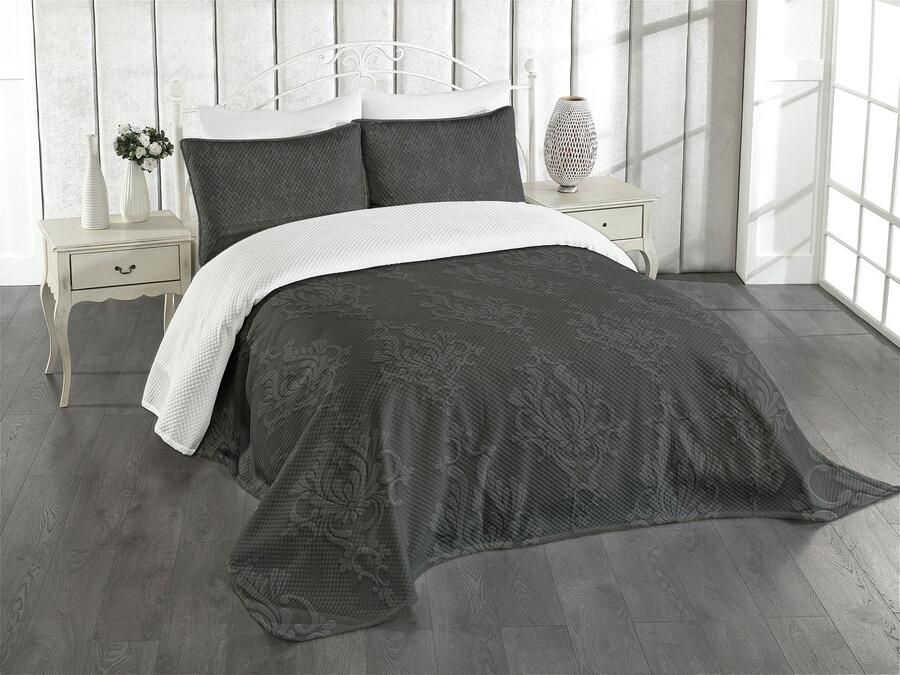 New Bed Donkergrijs Antiek Damast 3D Bedsprei Set met 3-delige decoratieve bedsprei en 2 kussenslopen