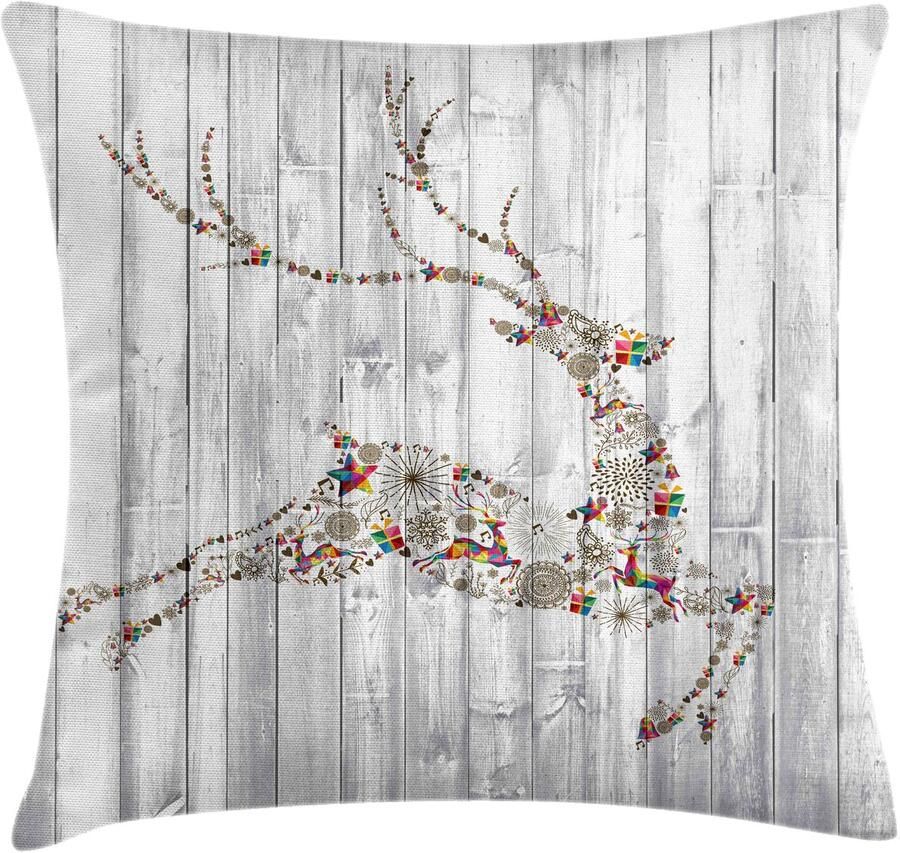 New Bed Hert Kerst Dieren Rustiek Decoratieve Kussenhoes met Rits Dubbelzijdige Print voor Woonkamer Upgrade 46cm x 46cm