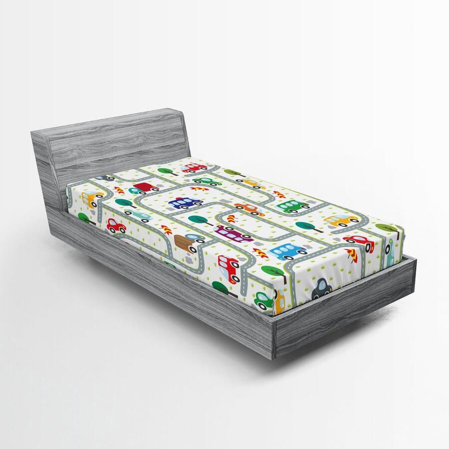 New Bed Hoeslaken met Elastiek rondom Auto's Verkeer Diepe Hoek Bedrukte Bedekking 90 cm x 200 cm
