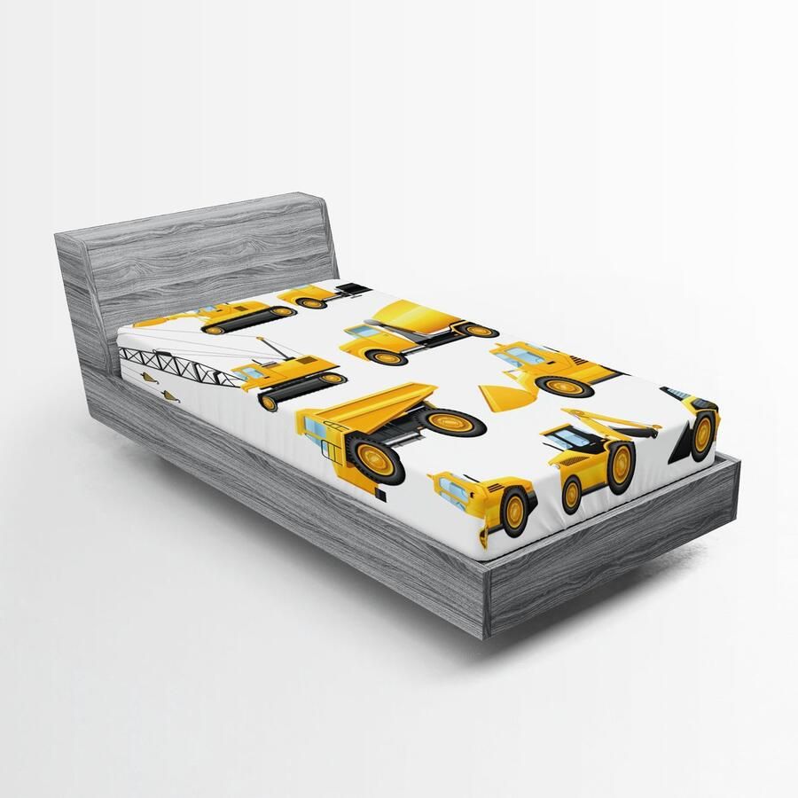 New Bed Hoeslaken met Elastiek rondom Cartoon Bouwvoertuigen Diepe Hoek Bedrukte Bedekking 90 cm x 200 cm