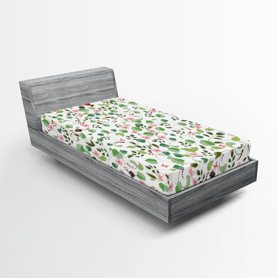New Bed Hoeslaken met Elastiek rondom Natuur Vogels Vlinders en Bladeren Diepe Hoek Bedrukte Bedekking 90 cm x 200 cm