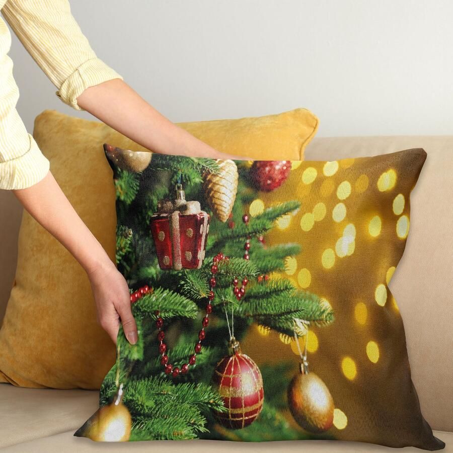 New Bed Kerstmis Close-up boom wazig Decoratieve Kussenhoes met Rits Dubbelzijdige Print voor Woonkamer Upgrade 60cm x 60cm