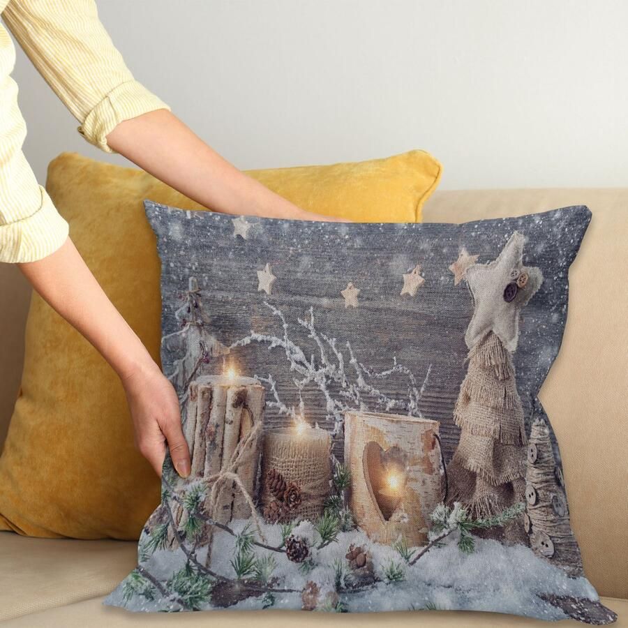 New Bed Kerstmis Kaars Wintervakantie Decoratieve Kussenhoes met Rits Dubbelzijdige Print voor Woonkamer Upgrade 50cm x 50cm