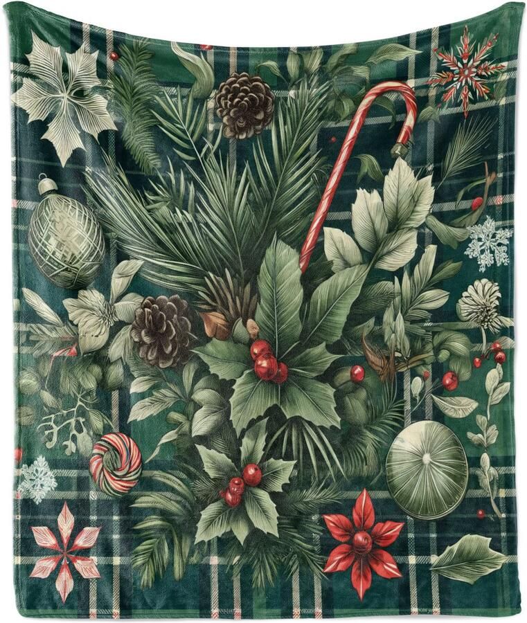 New Bed Kerstmis Kerstbessen snoepjes kunst Zachte Flanellen Fleece Deken 175 cm x 125 cm