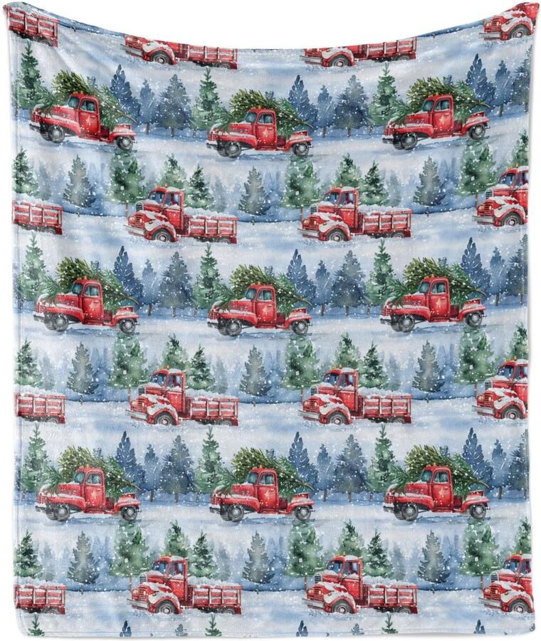 New Bed Kerstmis Kerstbomen en vrachtwagensneeuw Zachte Flanellen Fleece Deken 230 cm x 175 cm