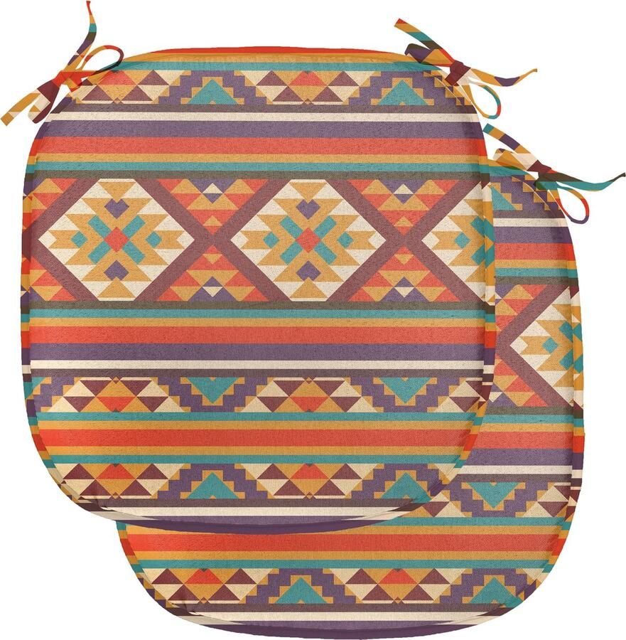 New Bed Kleurrijk Folkloristische Hispanische Motieven Stoelkussen Set van 2 Anti-Slip Zitting Pad 40 cm x 40 cm