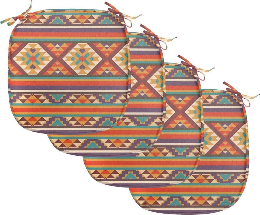 New Bed Kleurrijk Folkloristische Hispanische Motieven Stoelkussen Set van 4 Anti-Slip Zitting Pad 40 cm x 40 cm