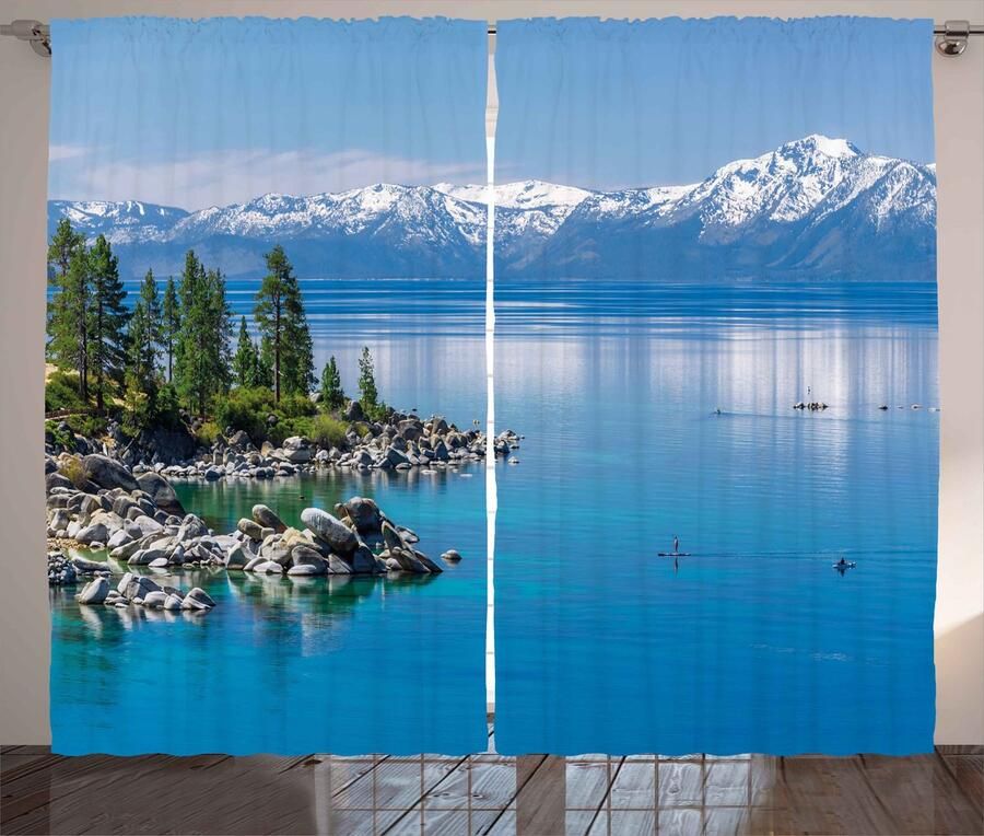 New Bed Landschap Blauw Water Lake Tahoe Gedrukte Gordijnen voor Woonkamer Slaapkamer Upgrade Raambekleding 2-Delige Set 280cm x 245cm