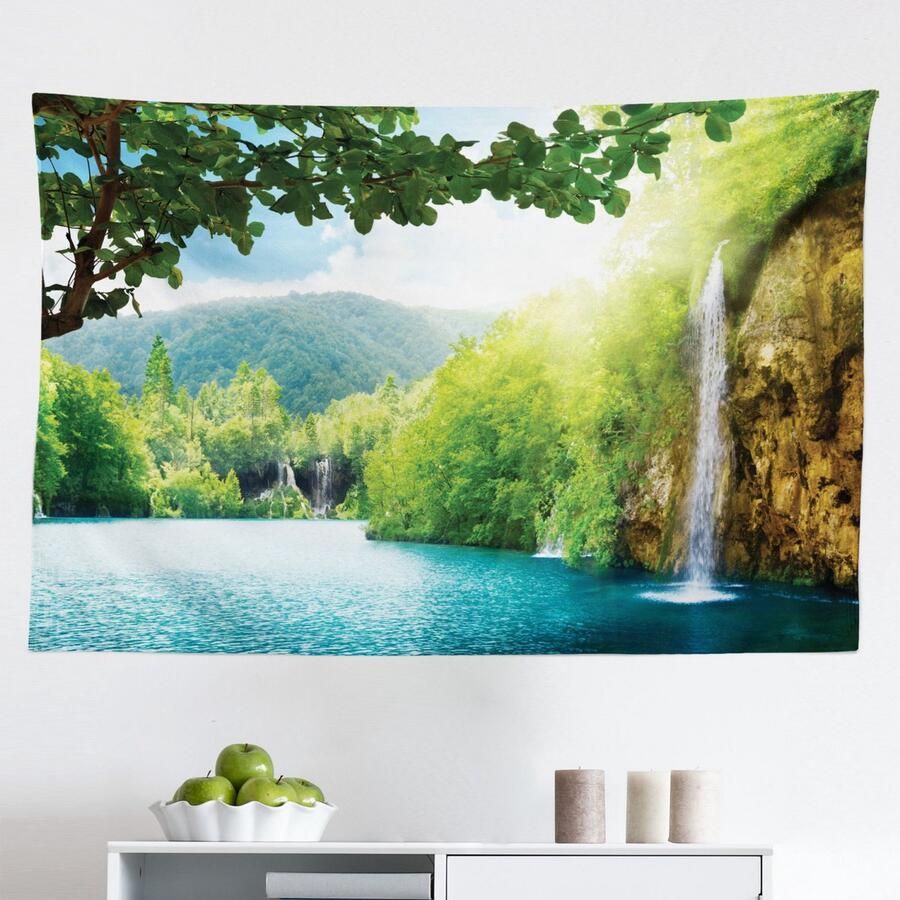 New Bed Landschap Kroatisch Meer en Bos Wandkleed Stoffen Muurdecoratie 230 cm 140 cm