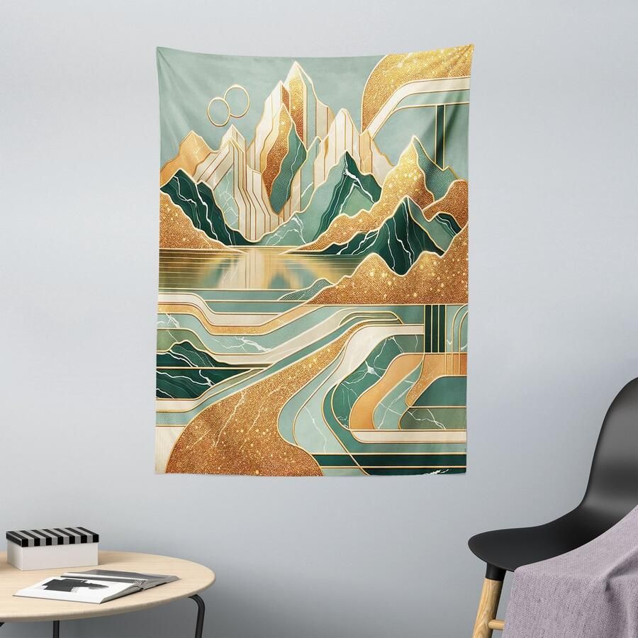 New Bed Mid-Century Modern Boho Landschap Decoratieve Wandtapijt Stoffen Wanddecoratie voor Slaapkamer Woonkamer Studentenkamer 110cm x 150cm