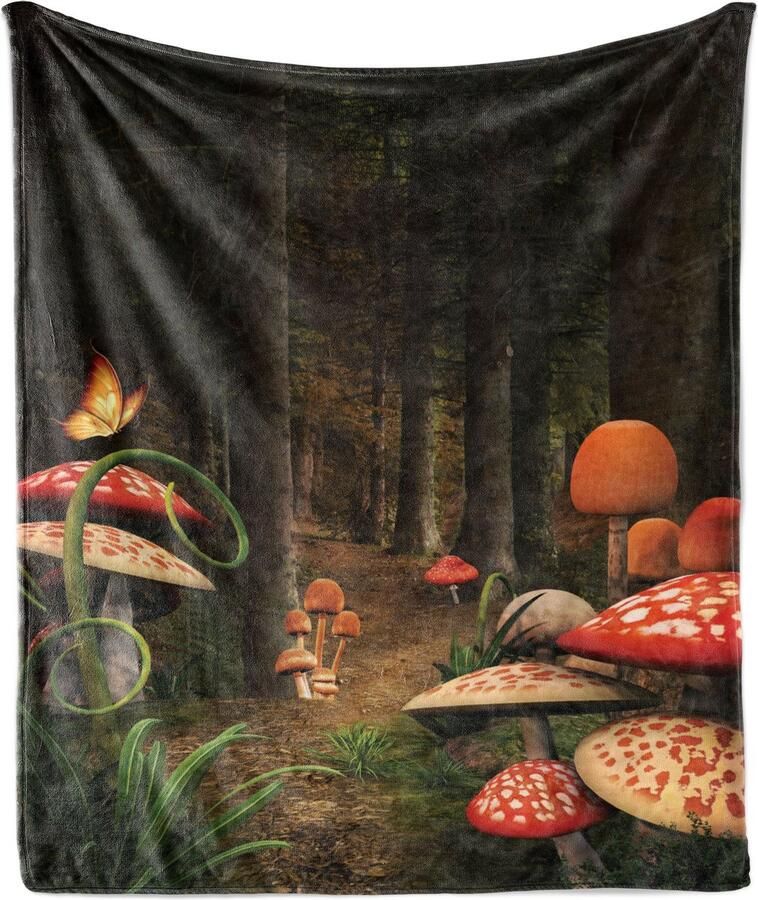 New Bed Natuur Paddenstoelen Donker Bos Zachte Flanellen Fleece Deken 175 cm x 230 cm