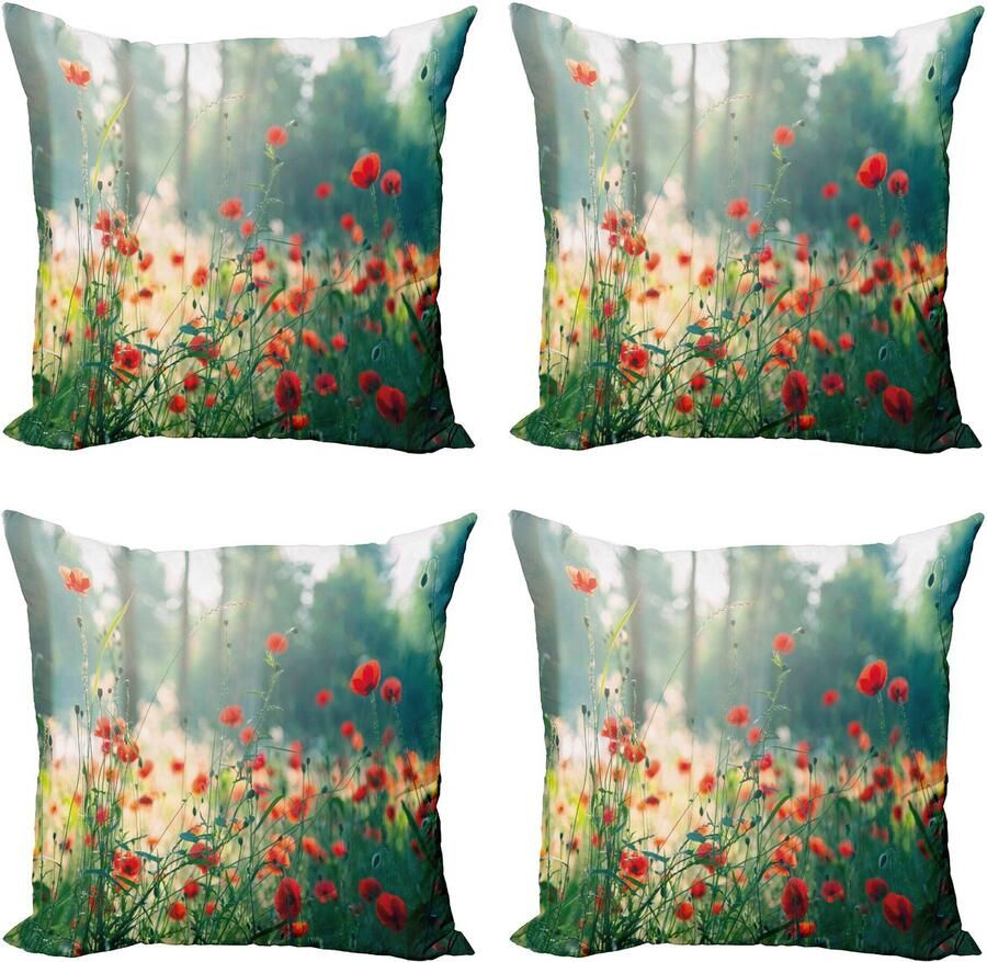 New Bed Natuur Wild Rood Klaprozenveld Decoratieve Sierkussenhoes Set van 4 voor Bank Slaapkamer Woonkamer 41cm x 41cm Gedrukte Kussenhoes
