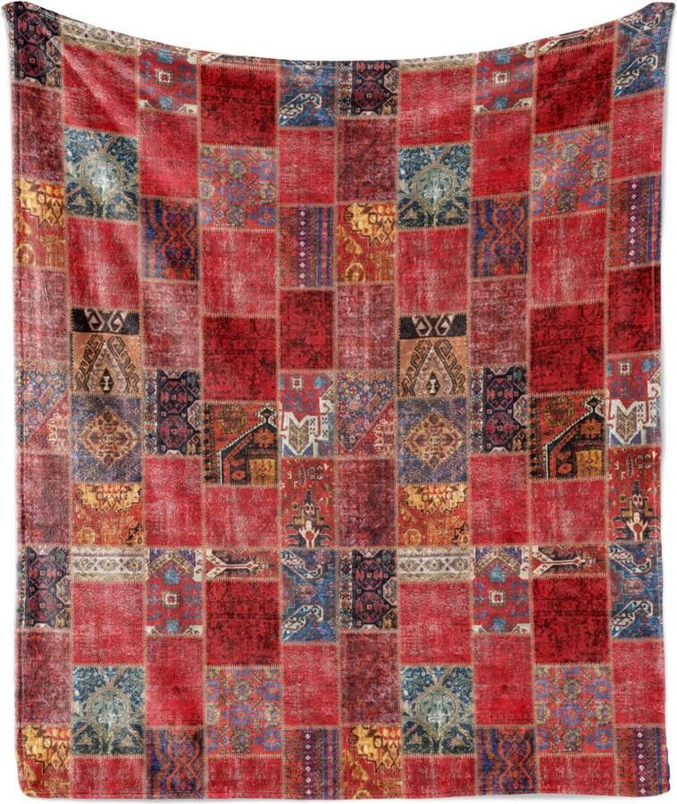 New Bed Oosters Etnische Ornamentale Vierkanten Zachte Flanellen Fleece Deken 175 cm x 230 cm