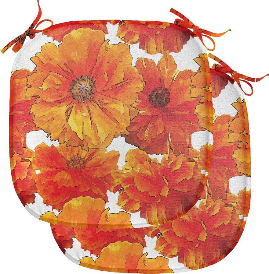 New Bed Oranje Antieke Boheemse Klaprozen Stoelkussen Set van 2 Anti-Slip Zitting Pad 40 cm x 40 cm