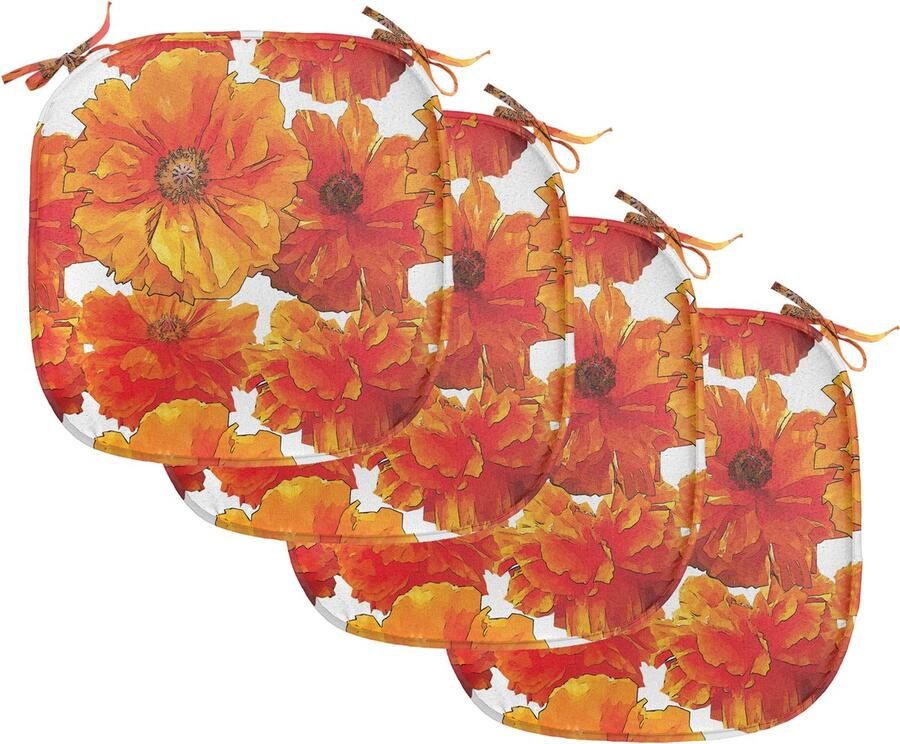 New Bed Oranje Antieke Boheemse Klaprozen Stoelkussen Set van 4 Anti-Slip Zitting Pad 40 cm x 40 cm