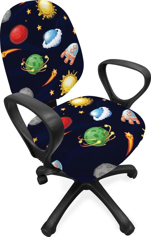 New Bed Ruimte Cosmos met Zon Planeten Stoelhoes voor Bureaustoel Rekbare en Wasbare Stoffen Hoes Standaardmaat