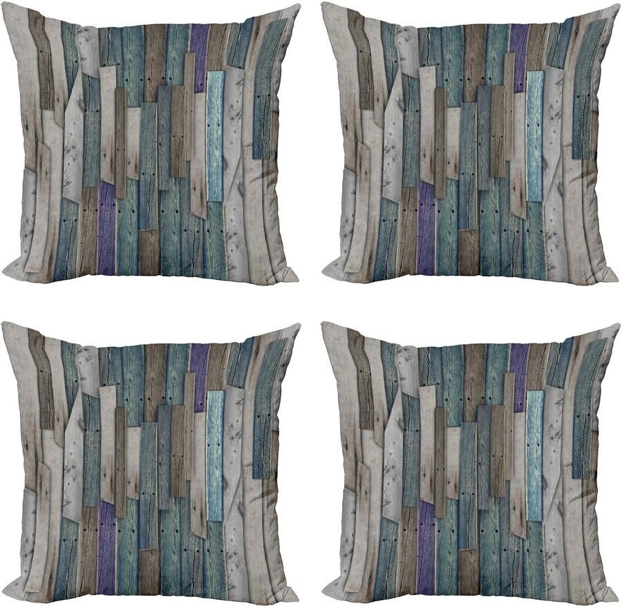 New Bed Rustiek Blauw Grijze Planken Grunge Decoratieve Sierkussenhoes Set van 4 voor Bank Slaapkamer Woonkamer 51cm x 51cm Gedrukte Kussenhoes
