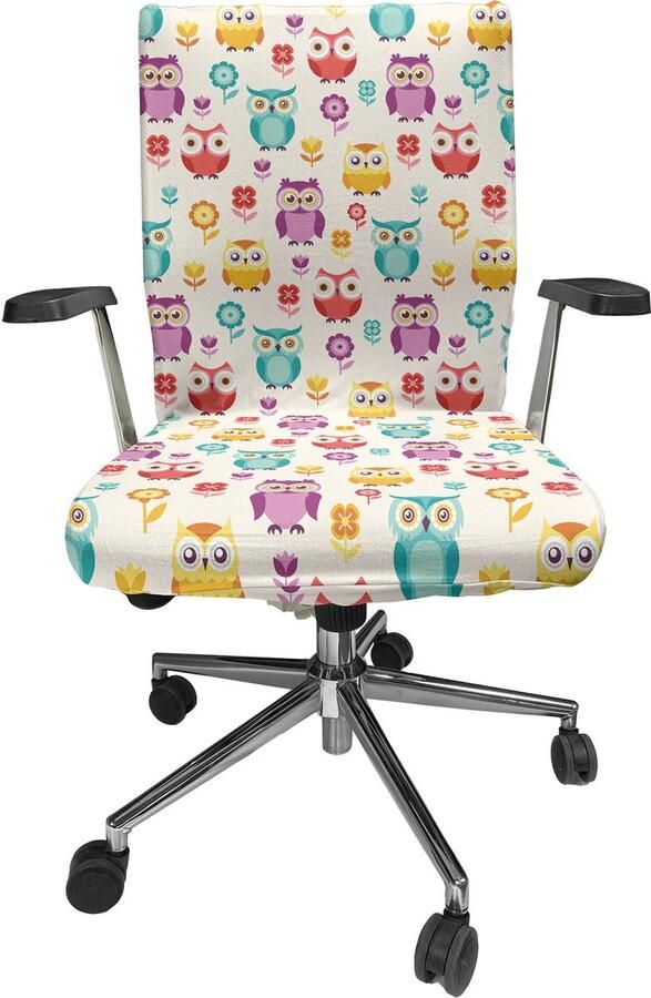 New Bed Uilen Nostalgische Bloemen Stoelhoes voor Bureaustoel Rekbare en Wasbare Stoffen Hoes Grote Maat