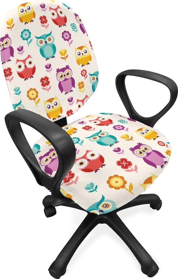 New Bed Uilen Nostalgische Bloemen Stoelhoes voor Bureaustoel Rekbare en Wasbare Stoffen Hoes Standaardmaat