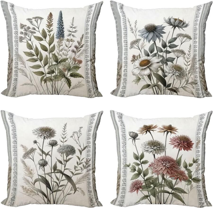 New Bed Vintage Botanisch Nostalgische Bloemen Kussenhoes met sierkussen 4-pack modern accent dubbelzijdig digitaal bedrukt 45 cm x 45 cm