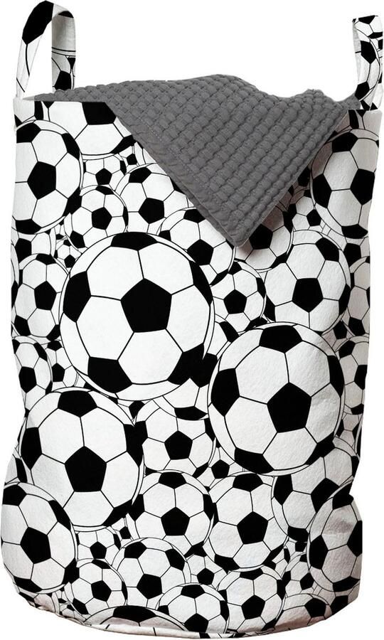 New Bed Wasmand Voetbal voor Kinderen Zwart Witte Opbergmand Kinderkamer met Sportthema met Handvatten en Koordsluiting Speelgoedmand kinderen Speelgoedkist- Wasbox 33 x 48 cm