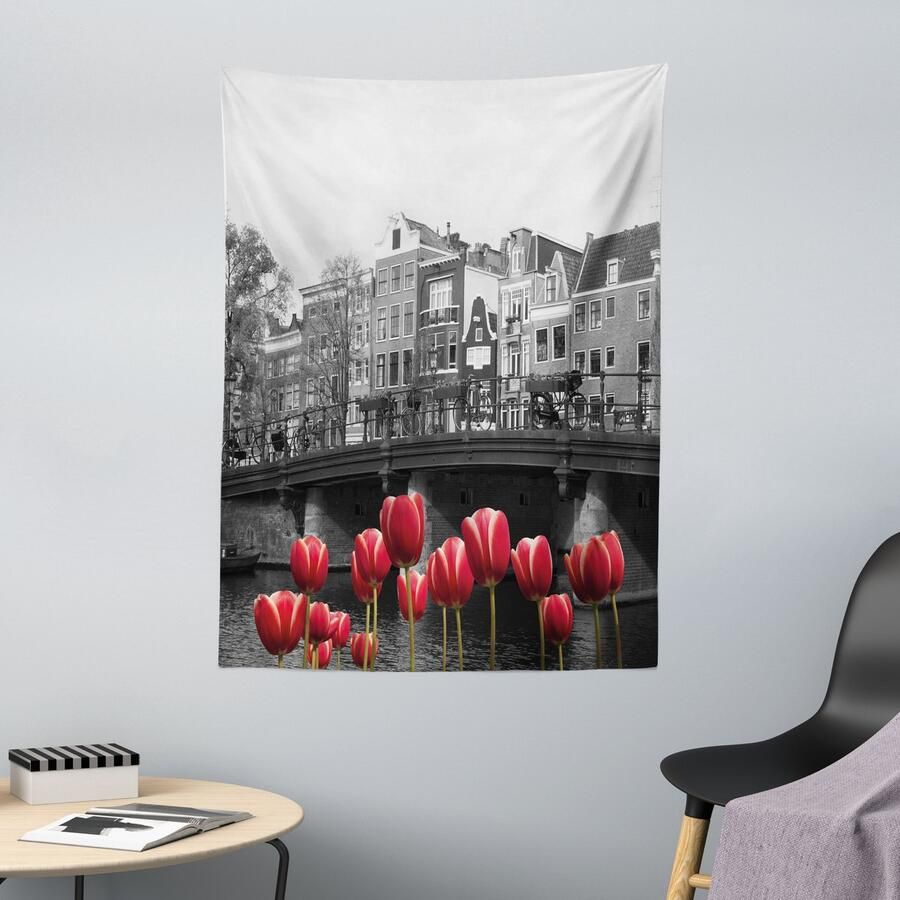 New Bed Zwart-wit Amsterdamse Grachten Decoratieve Wandtapijt Stoffen Wanddecoratie voor Slaapkamer Woonkamer Studentenkamer 110cm x 150cm