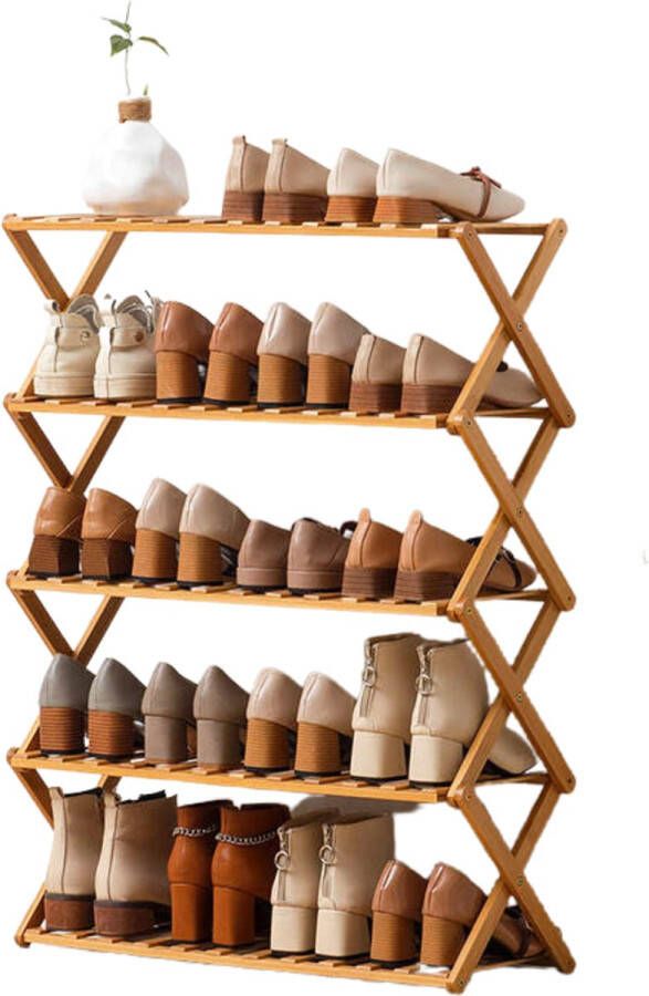 NEW2075 improve your wellness Bamboe schoenenrek XL Voor 20 paar Schoenen 5 Verdiepingen Schoenenkast Houten Rek