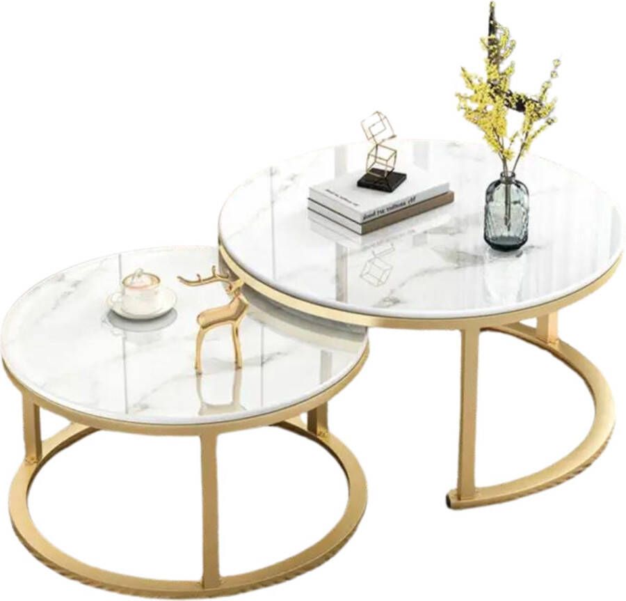 NEW2075 improve your wellness – Ronde Salontafel Marmer 2 Stuks – Bijzettafel Goud – Salontafels Rond Ø60 Ø40 – Koffietafel - Foto 2