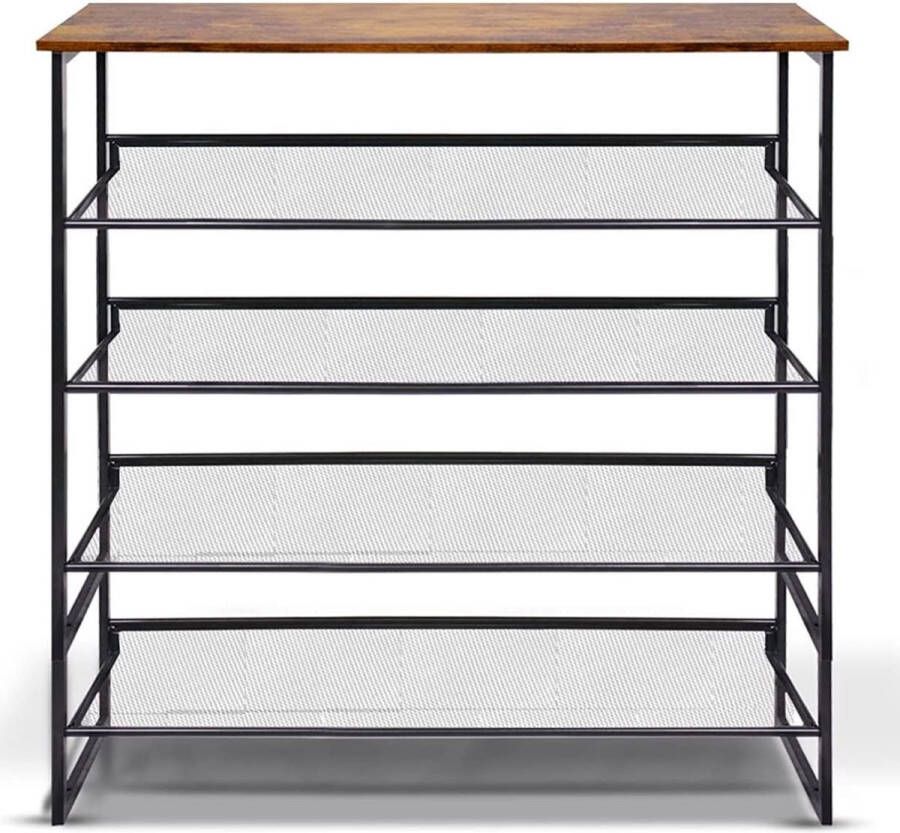 NEW2075 improve your wellness – Schoenenrek – Schoenenkast – Voor 15-20 paar schoenen Schoenenbank schoenenrek metaal – Halbank – 4 niveaus – slaapkamer EN hal – Zwart bruin