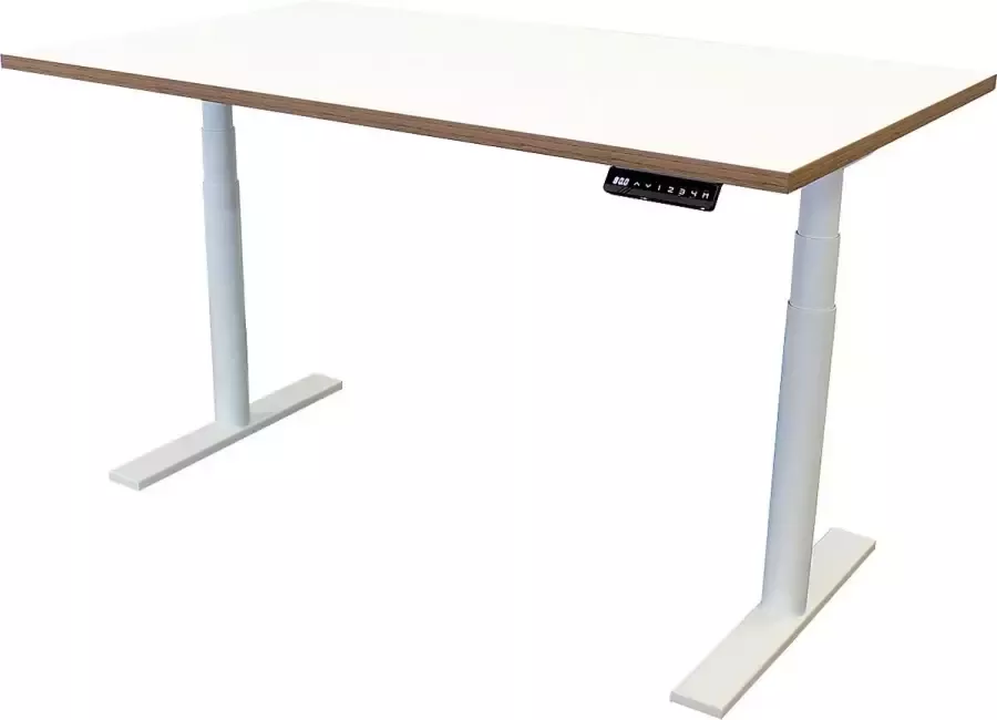 Newpo elektrisch in hoogte verstelbaar bureau met tafelblad Bxd = 120 x 80 cm witbruin Hoge tafel kantoortafel tafelframe
