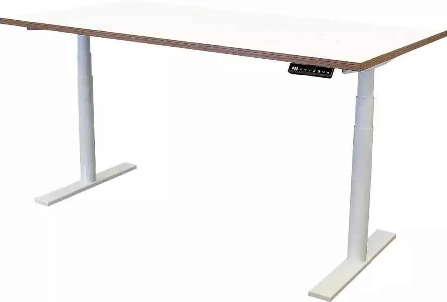 Newpo elektrisch in hoogte verstelbaar bureau met tafelblad BxD 160 x 80 cm wit-bruin Hoge tafel kantoor tafel tafelframe