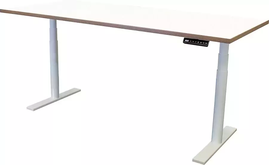 Newpo elektrisch in hoogte verstelbaar bureau met tafelblad BxD 180 x 80 cm wit-bruin Hoge tafel kantoor tafel tafelframe
