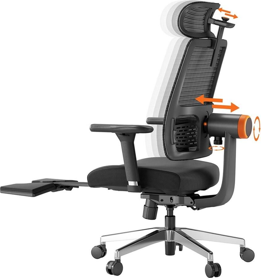 Newtral MagicH-BPro Ergonomische stoel met voetenbank automatisch meebewegende rugleuning hoofdsteun adaptieve ondersteuning van de onderrug－zwart