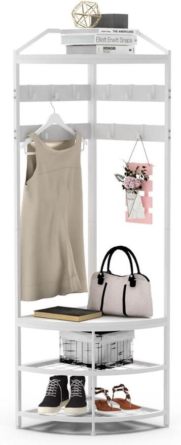 NewWave Kapstok Garderoberek Metalen Hoekgarderobe Met 12 Beweegbare Haken Vrijstaand Kledingrek Hal Rek