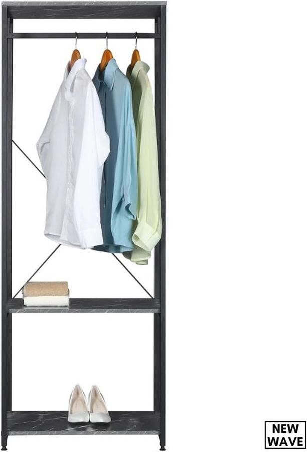 NewWave Kledingrek Kapstok Kledingkast Open Marmer Look 60X40X167 Cm Met Schoenenrek 2 Planken Clothing Display