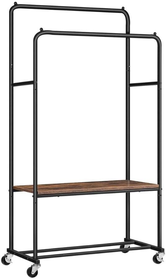 NewWave Kledingrek Op Wieltjes Garderoberek Met Schoenenrek Industrieel Design Met Houten Plank