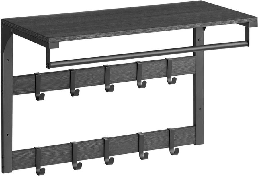 NewWave Wand Kapstok Met Hoedenplank Grijs Spaanplaat Afneembare Haken Wandmontage