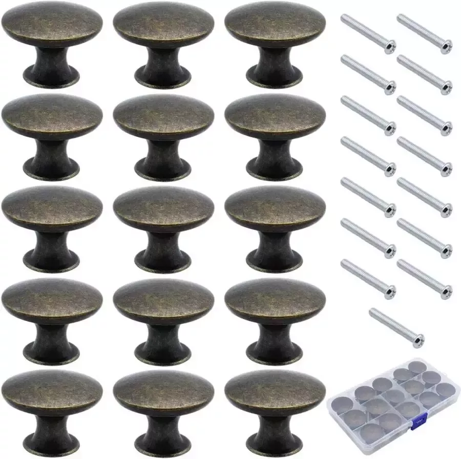 NewZC 15 stuks ladeknoppen paddenstoeltype knoopgreep 30 mm commodeknoppen rond meubelknoppen van zinklegering ladeknoppen vintage voor kast lade keuken brons